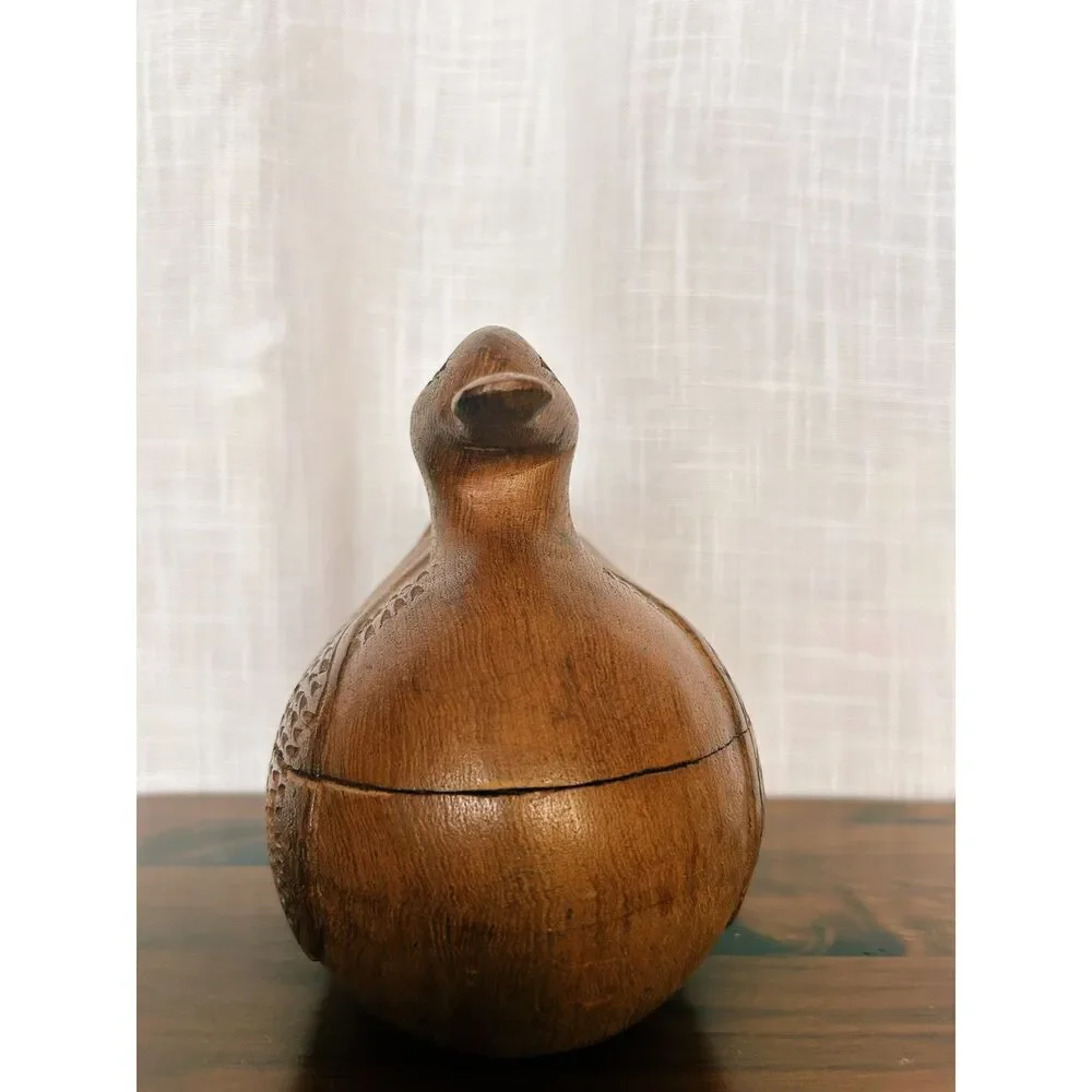 Vintage Hand-Carved Teak Wood Duck Trinket Box